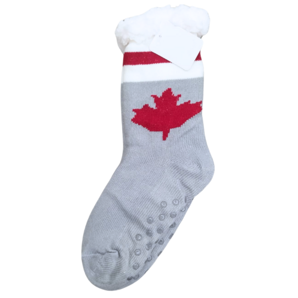 Wholesale Adult Canada Slipper Socks with Grips - Grey